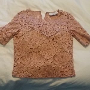 BHLDN soft pink laced flowers top